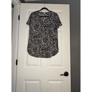Hemish USA Abstract Animal Print Short Sleeve Top Large Multicolor